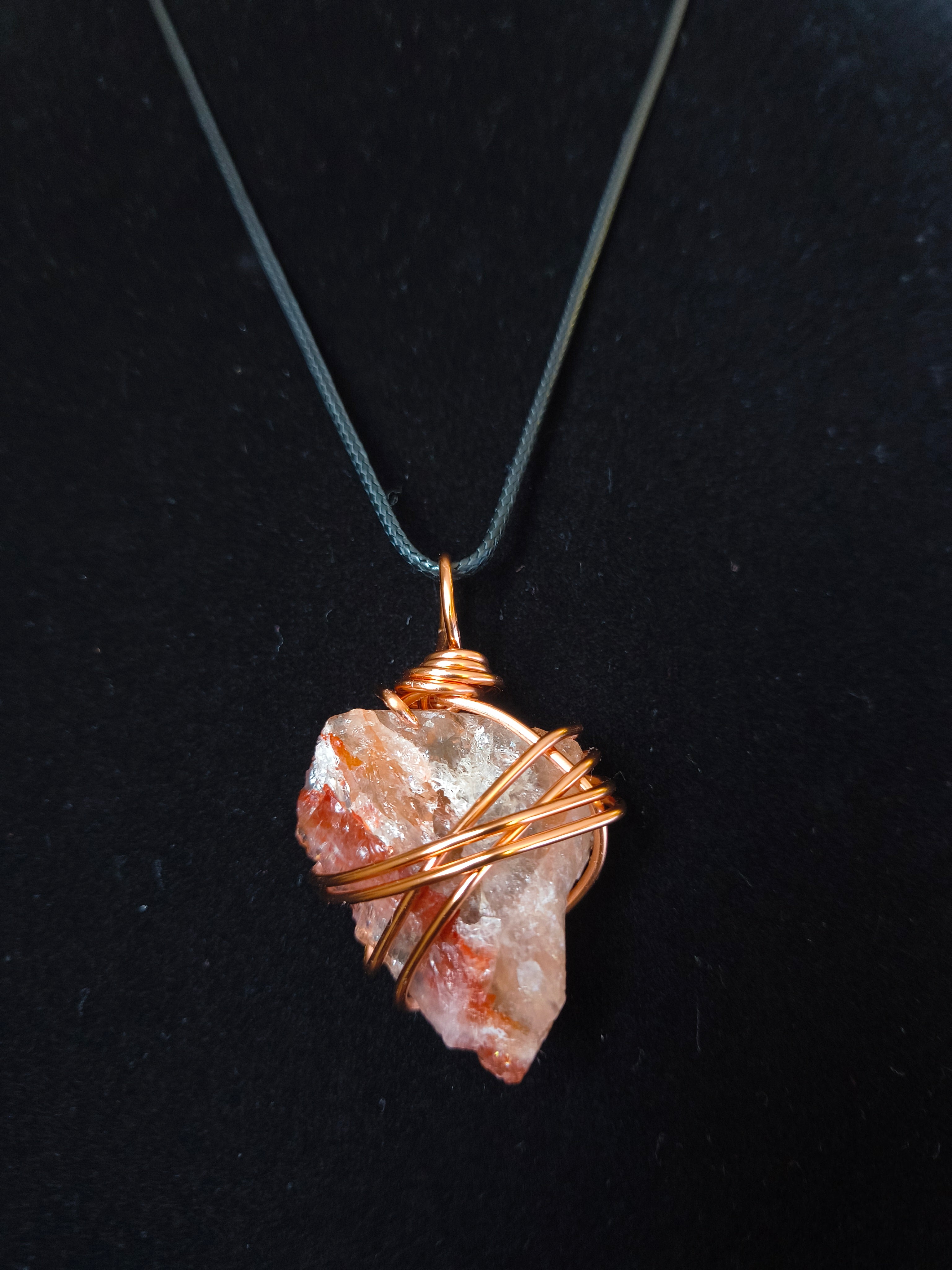 Raw fire quartz crystal necklace