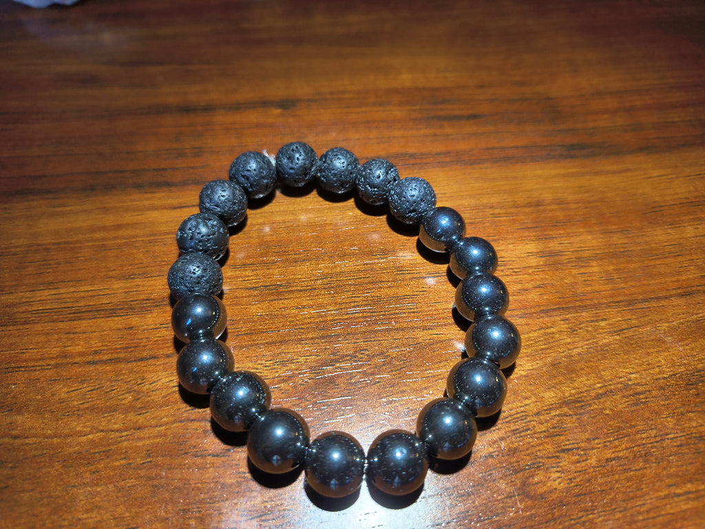 Hematite and lave stone crystal bracelet