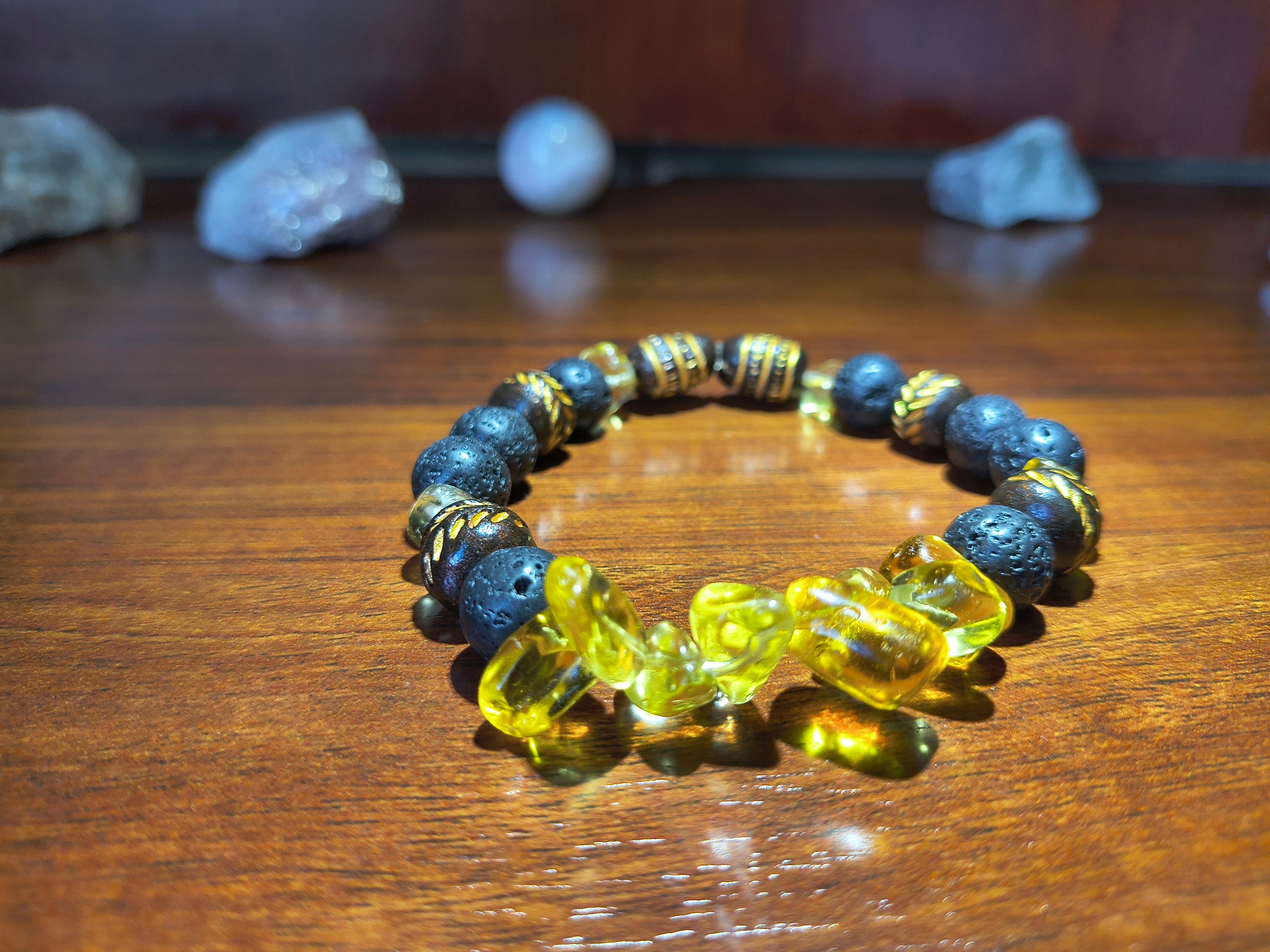 Lava stone and clay bead bracelet