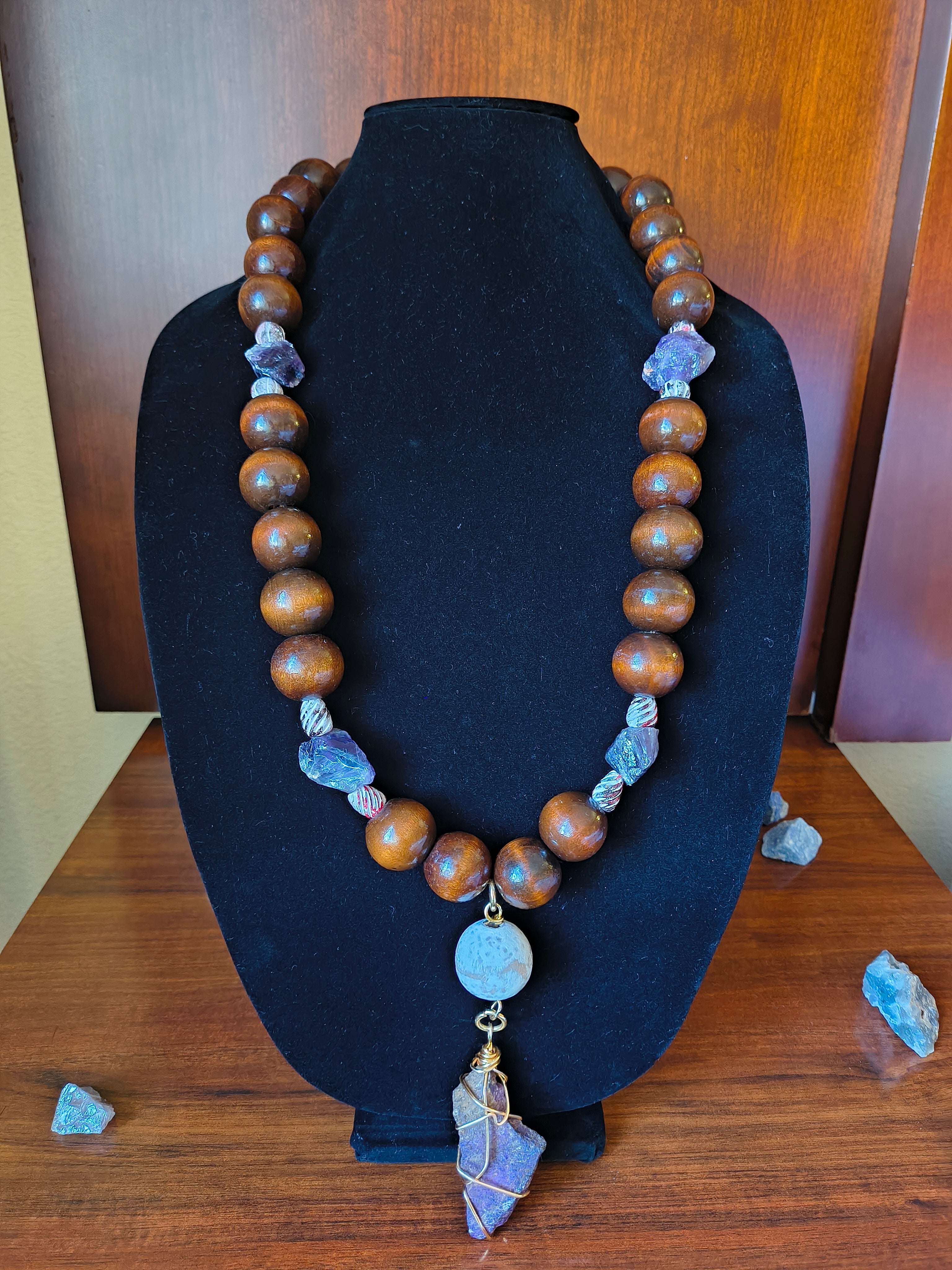 Wooden & Crystal Necklace