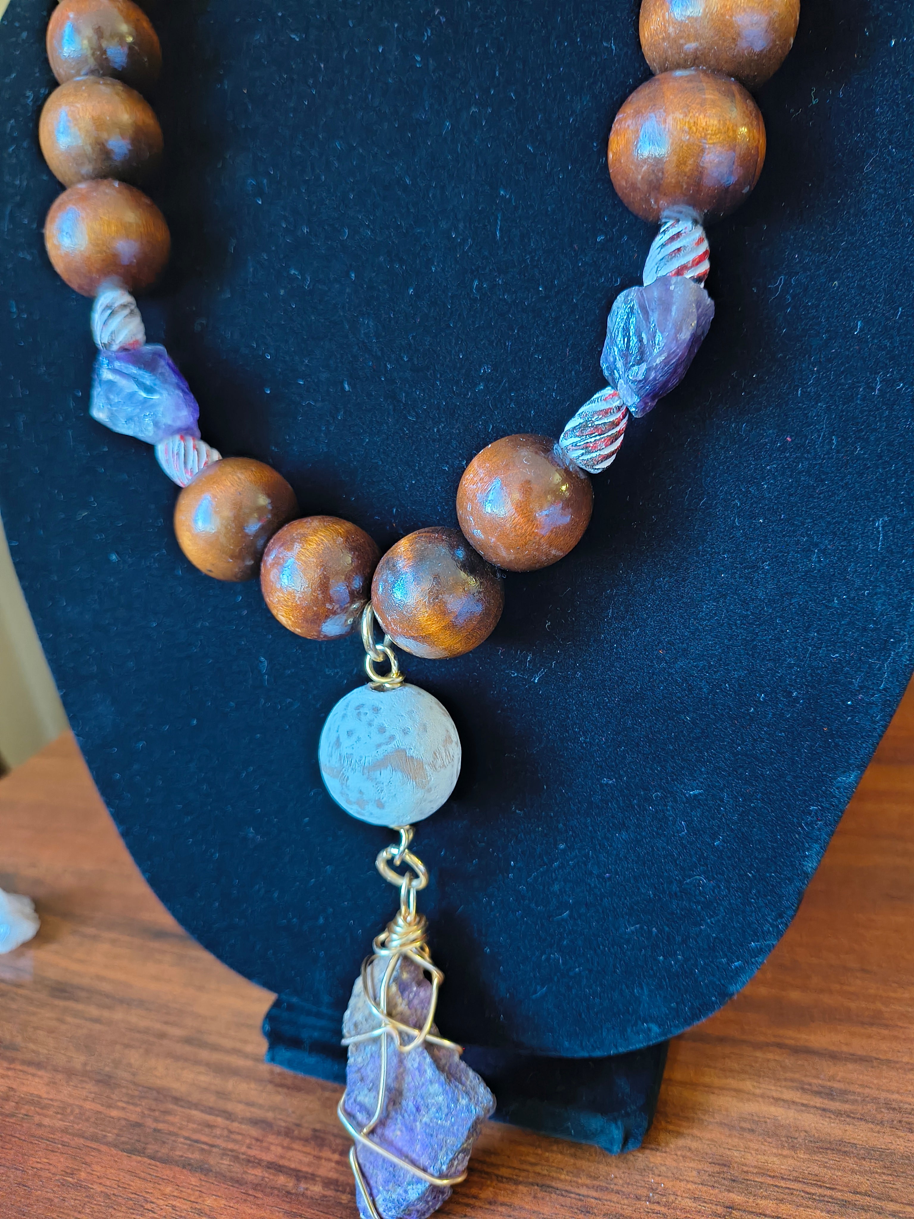 Wooden & Crystal Necklace