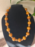Light brown wood bead with jasper crystal bead necklace