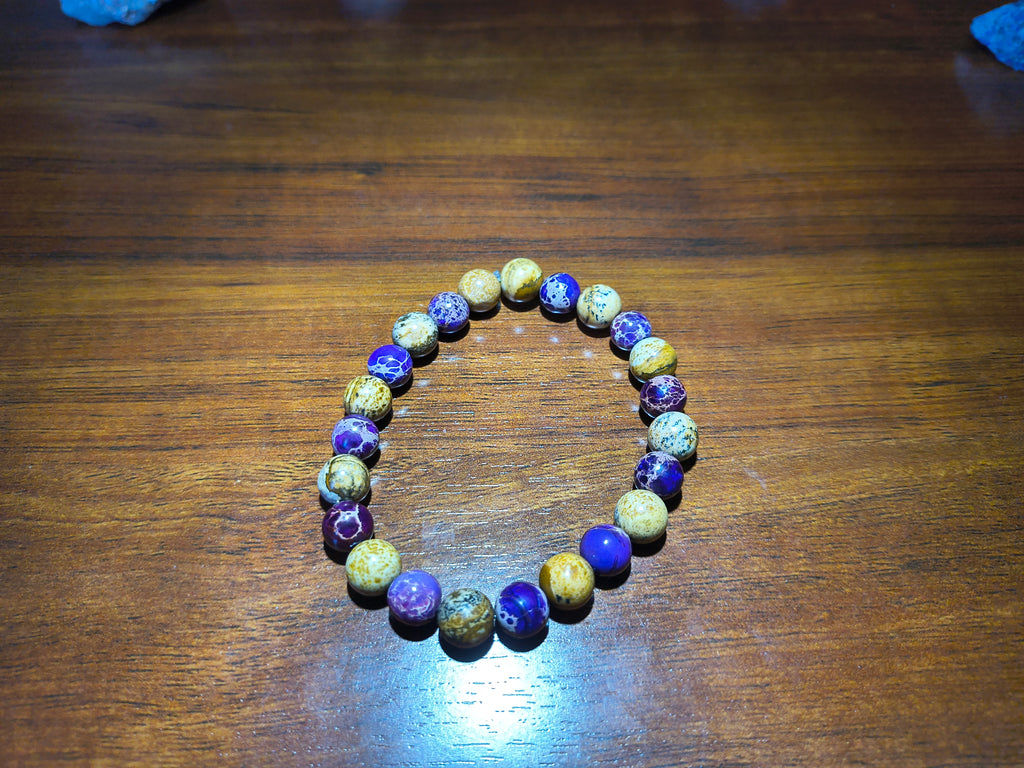 Purpurite and picture Jasper crystal bracelet
