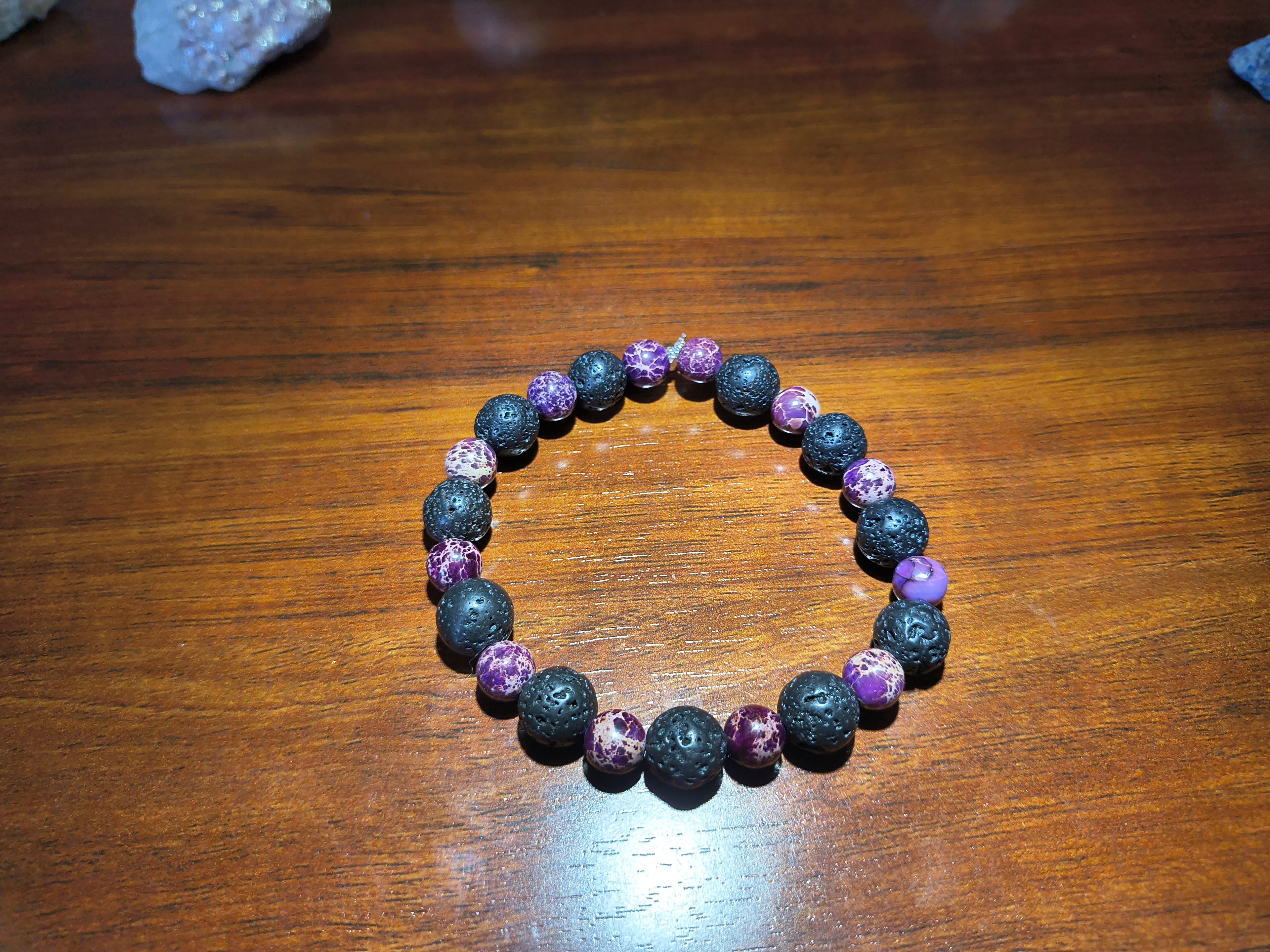 Lava stone and purpurite crystal bracelet