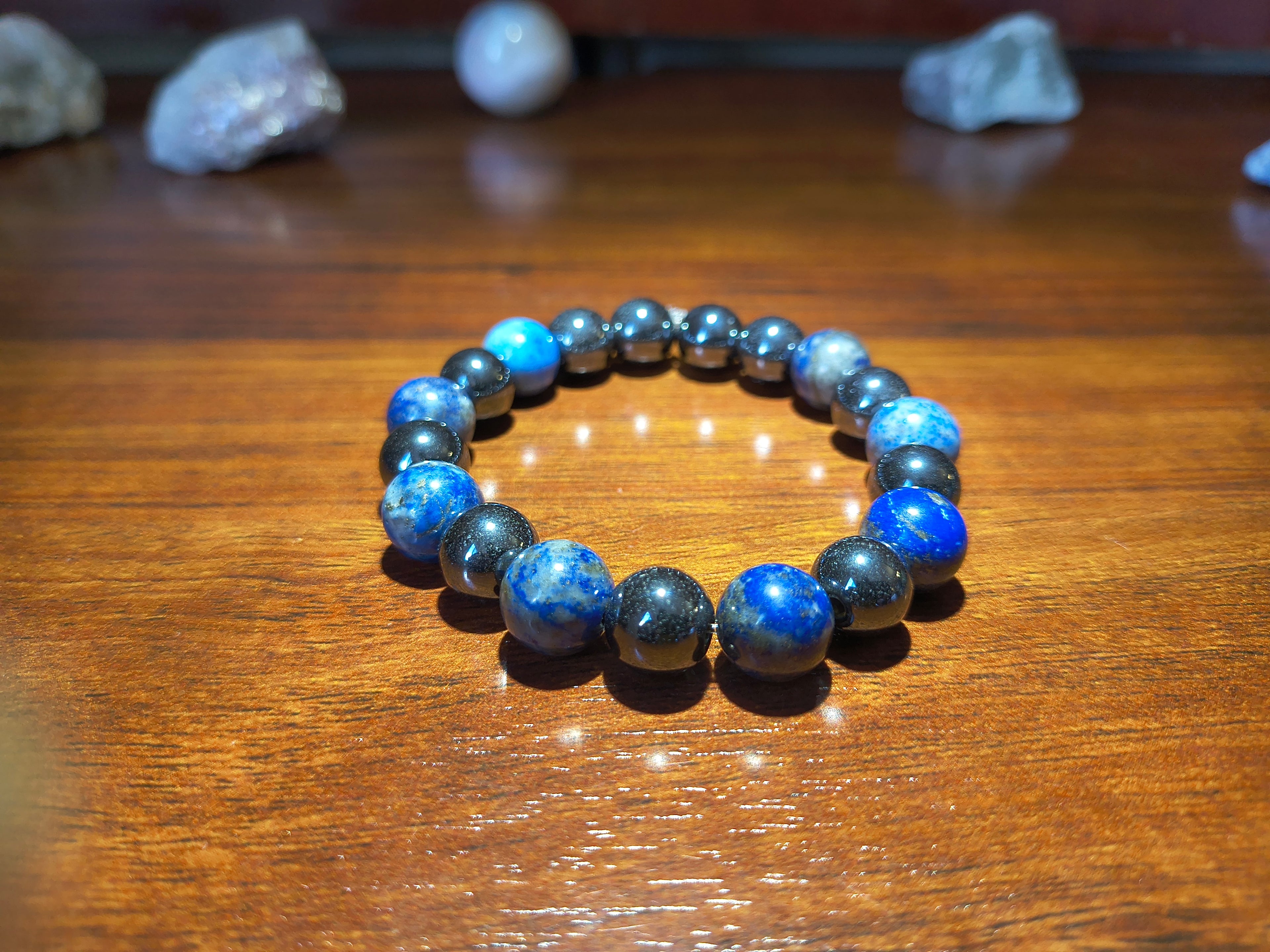 Lapis lazuli and hematite bead bracelet