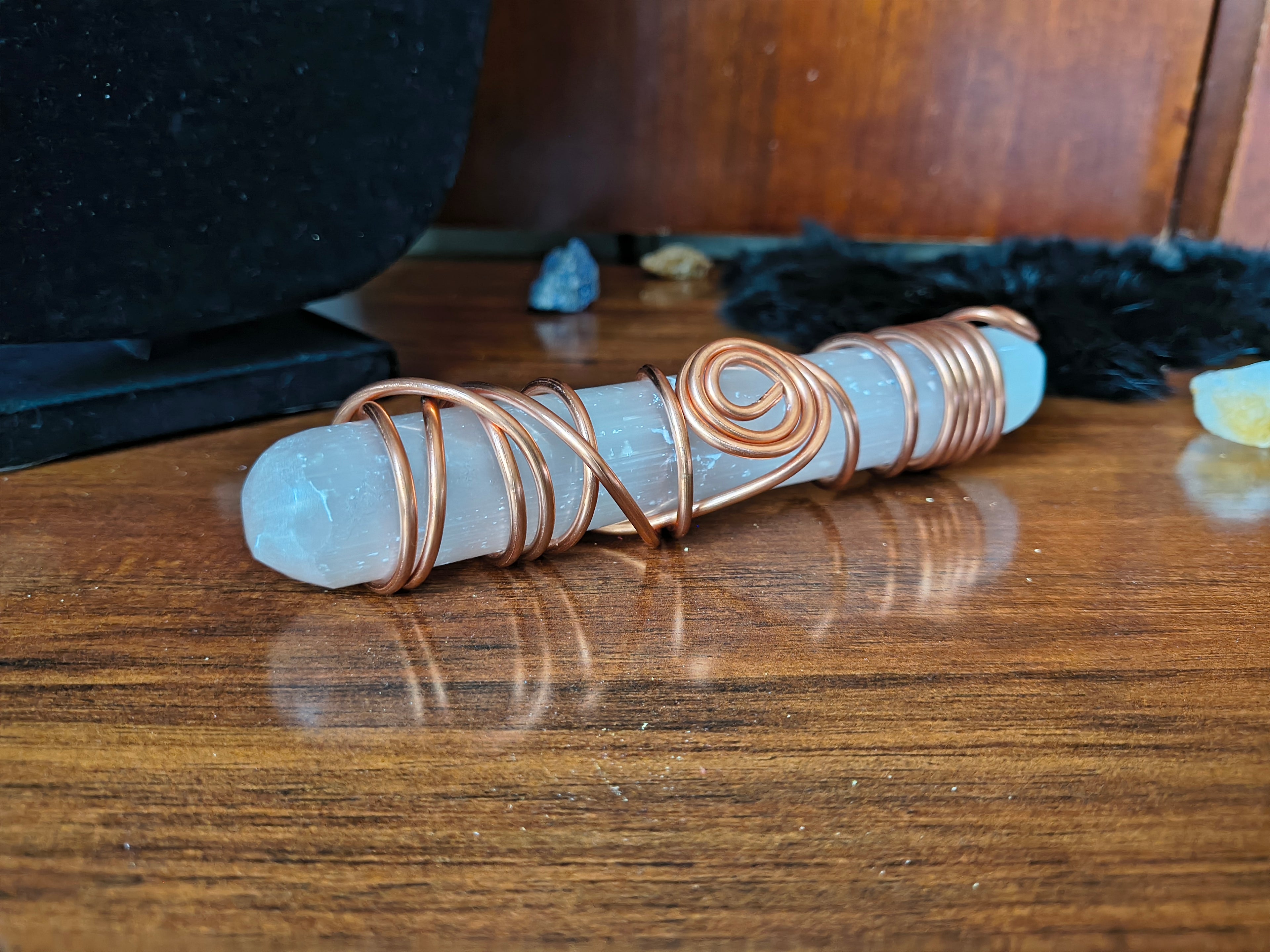 Selenite wand hand wrapped in copper