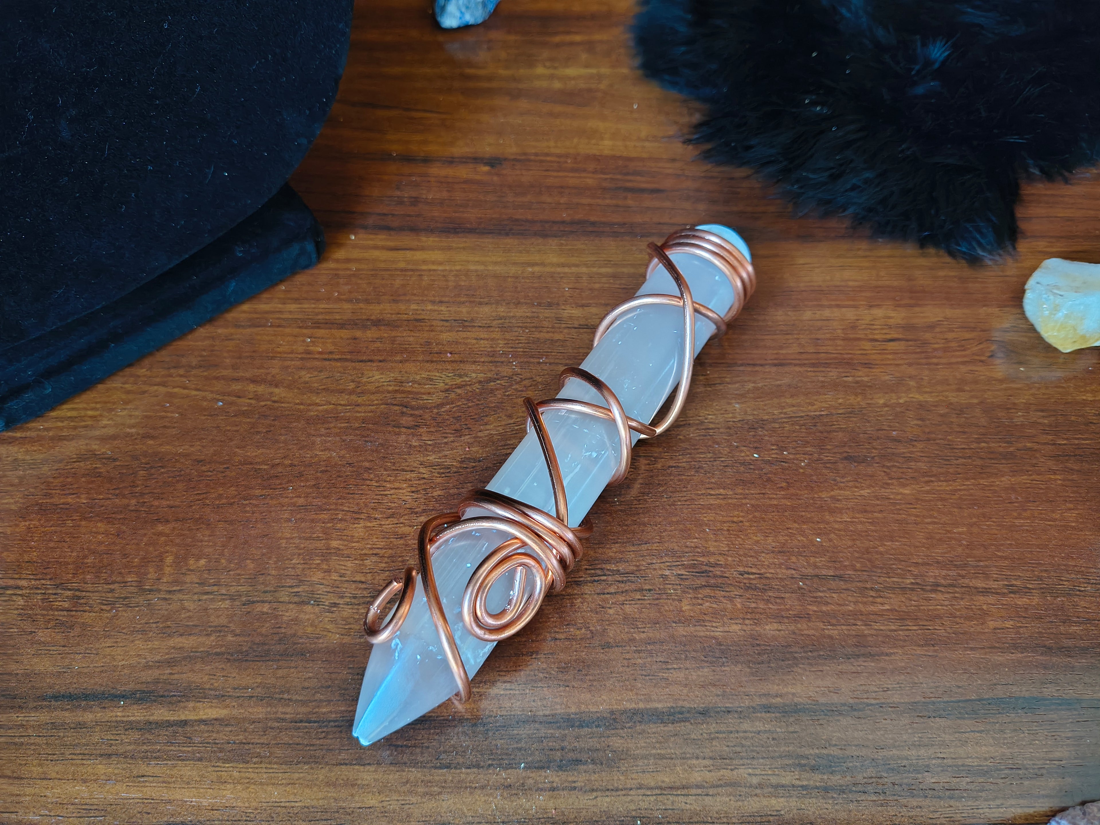 Selenite wand hand wrapped in copper