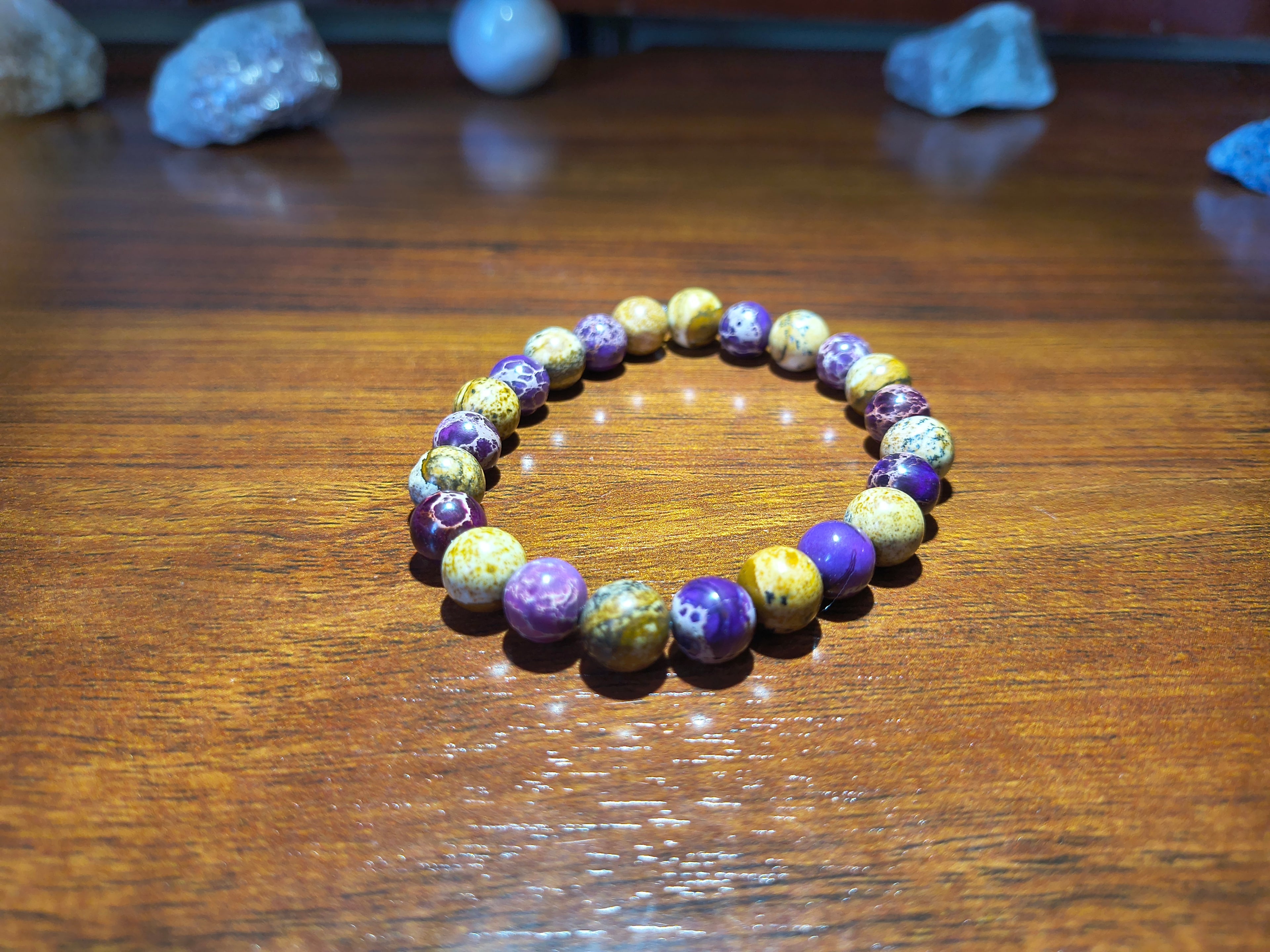 Purpurite and picture Jasper crystal bracelet
