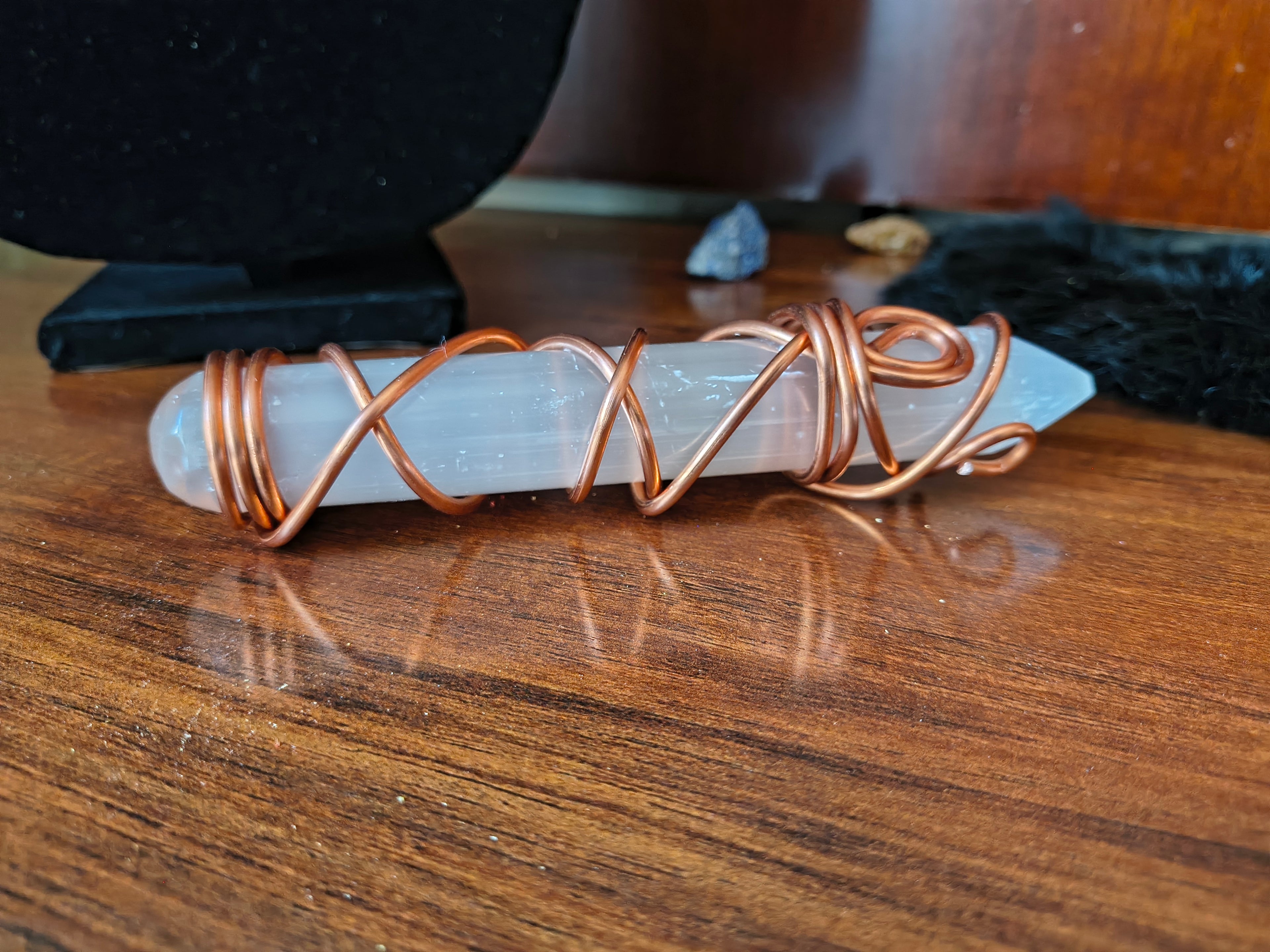 Selenite wand hand wrapped in copper