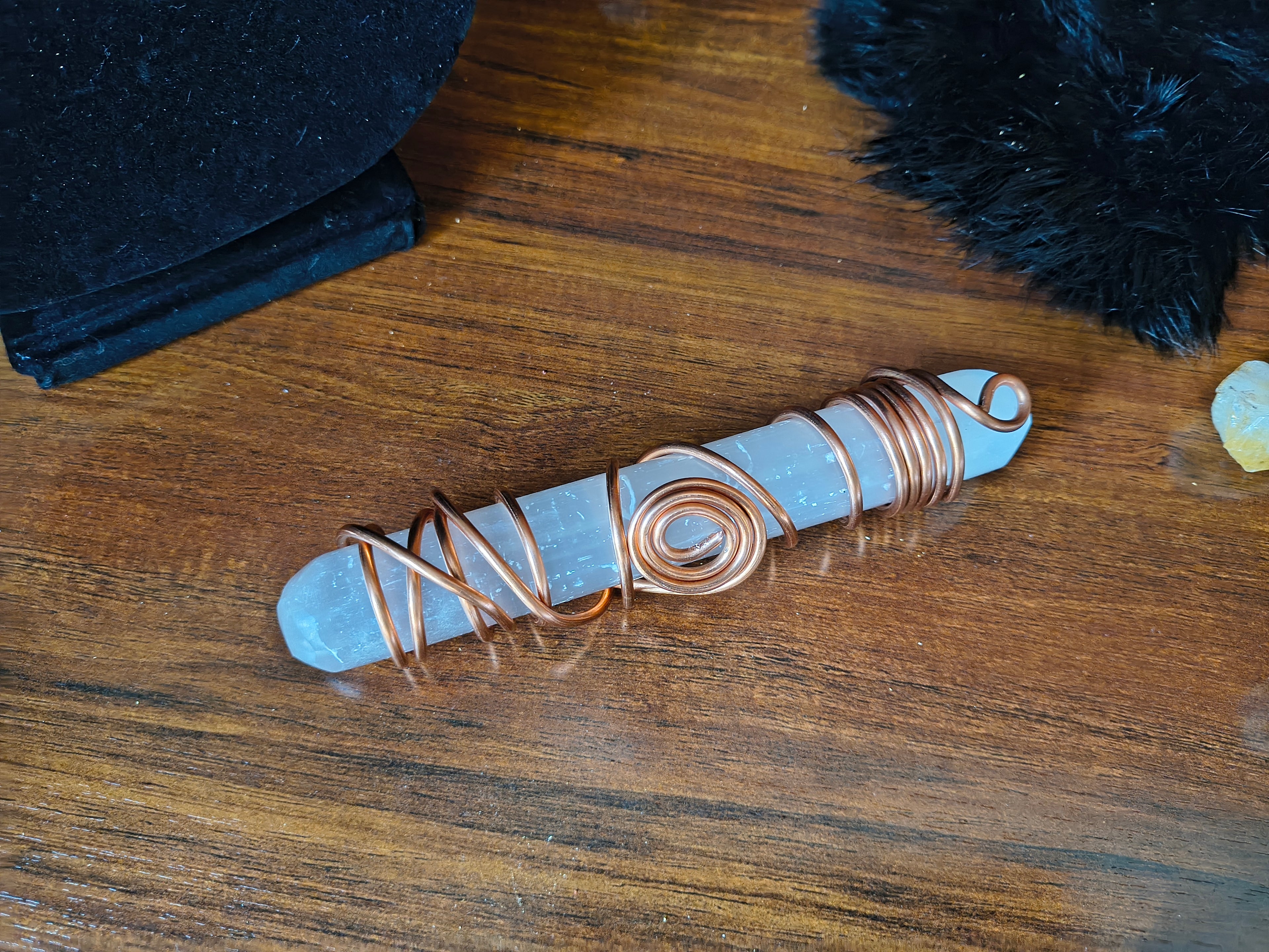 Selenite wand hand wrapped in copper