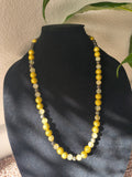 Citrine and pyrite crystal beads with gold bead necklace