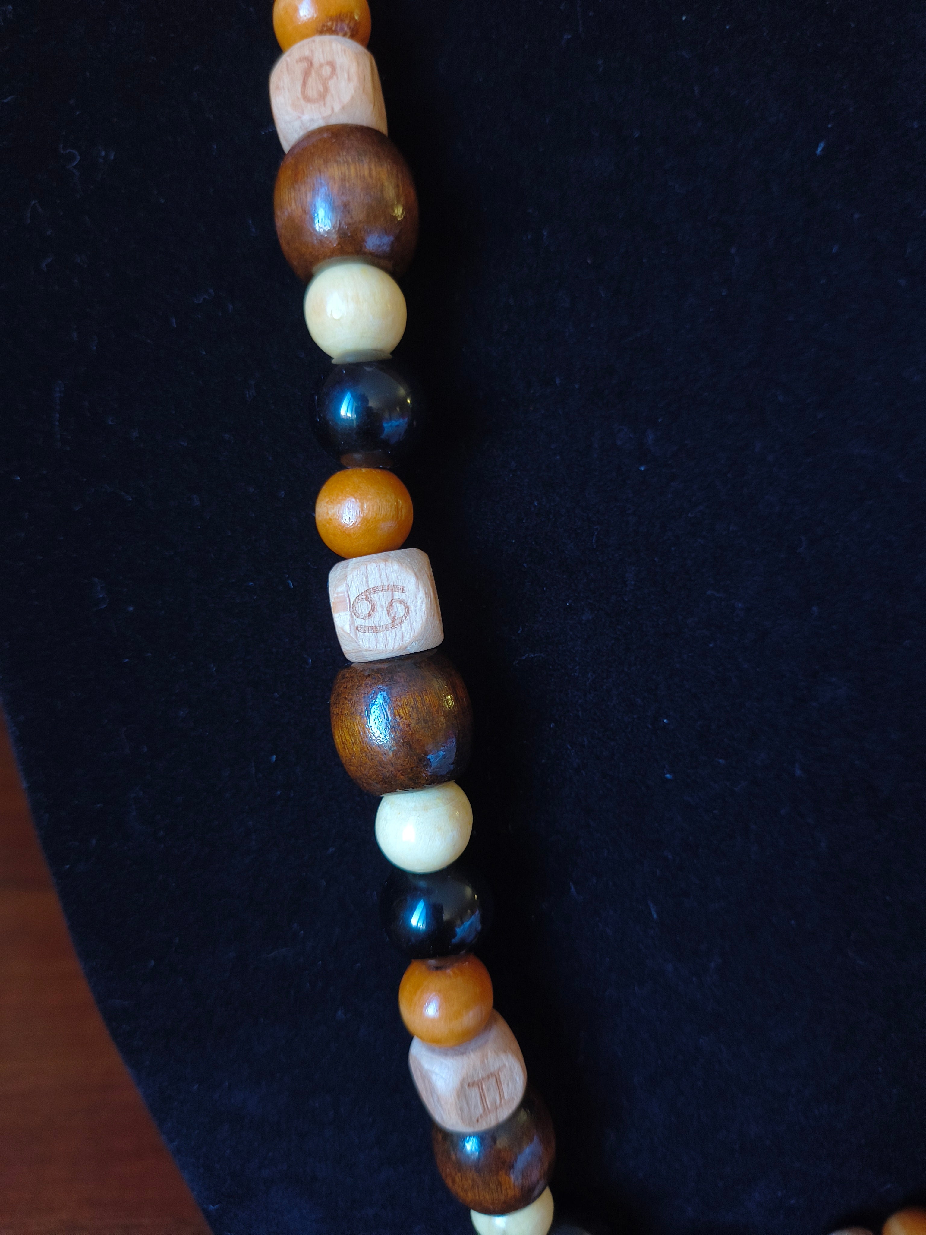 All natural wooden bead necklace with zodiac sign wood beads