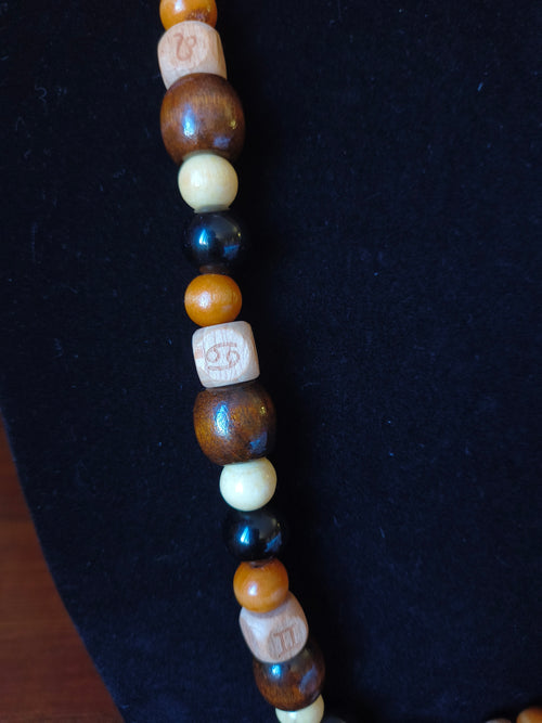 All natural wooden bead necklace with zodiac sign wood beads