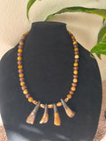 Picture jasper crystal beads and dark wood beads with buffalo teeth