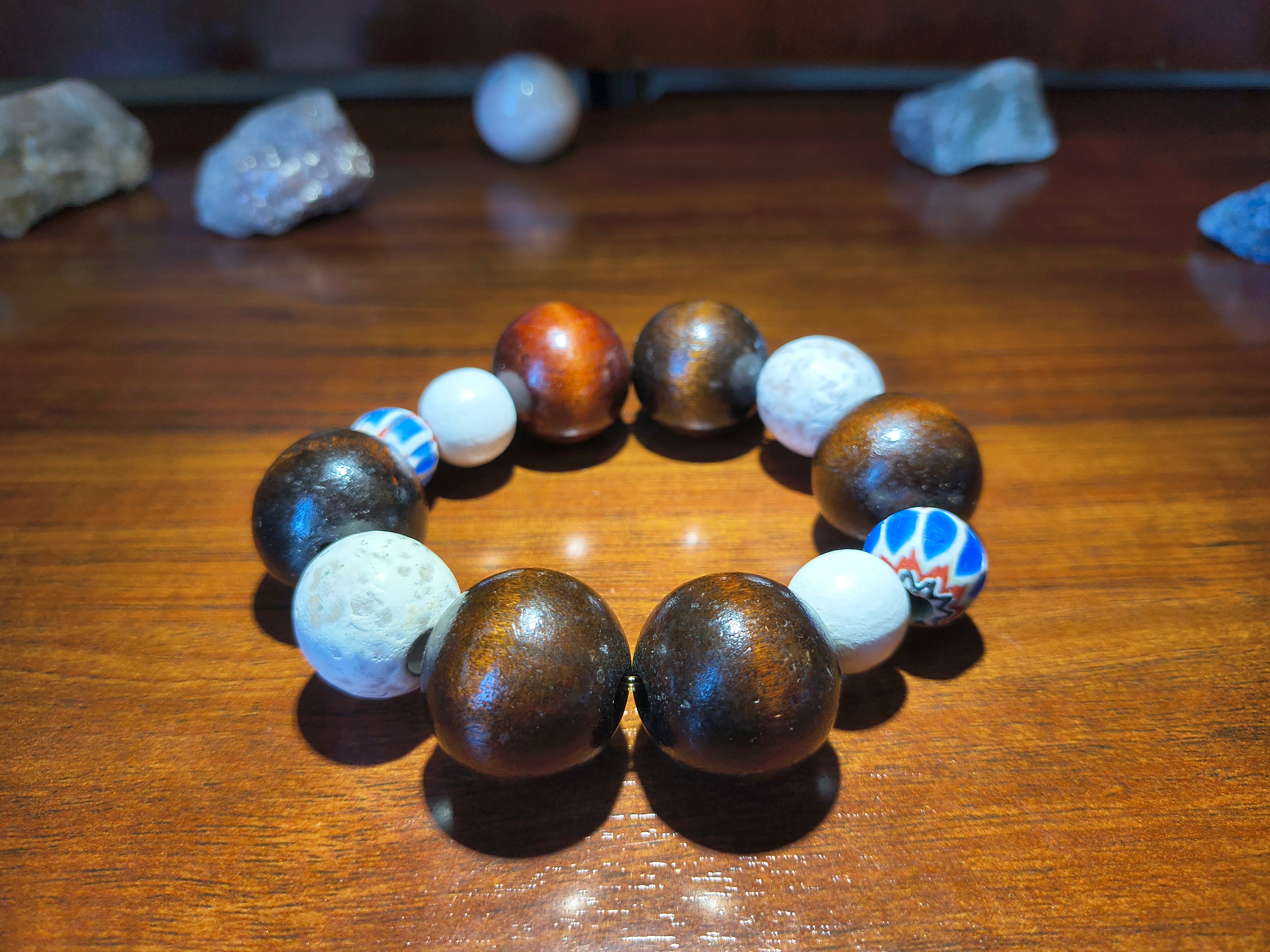 Dark and white wood bead bracelet