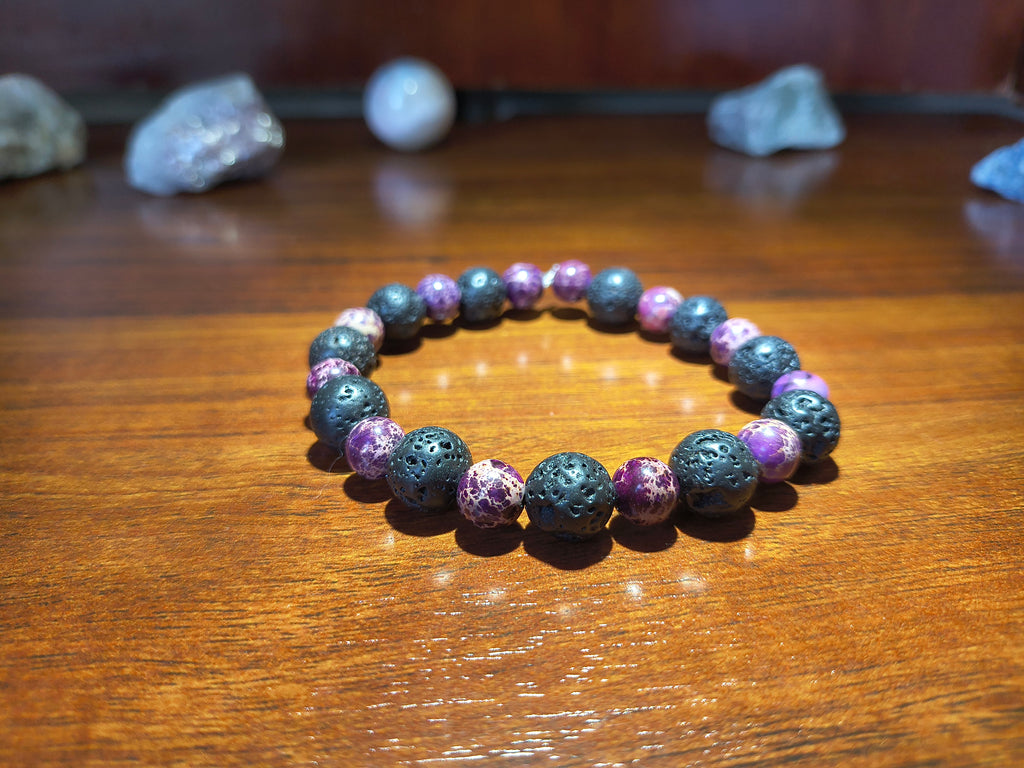 Lava stone and purpurite crystal bracelet