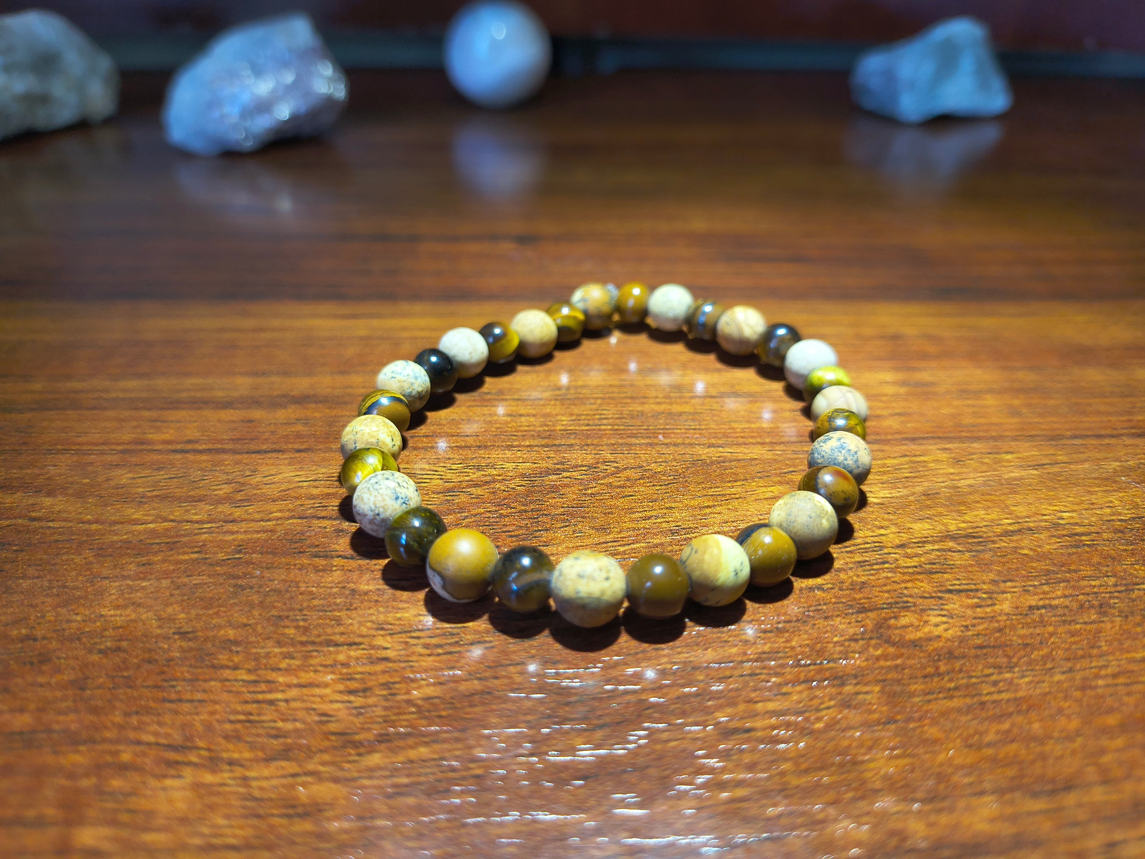 Tiger eye and picture jasper crystal bracelet